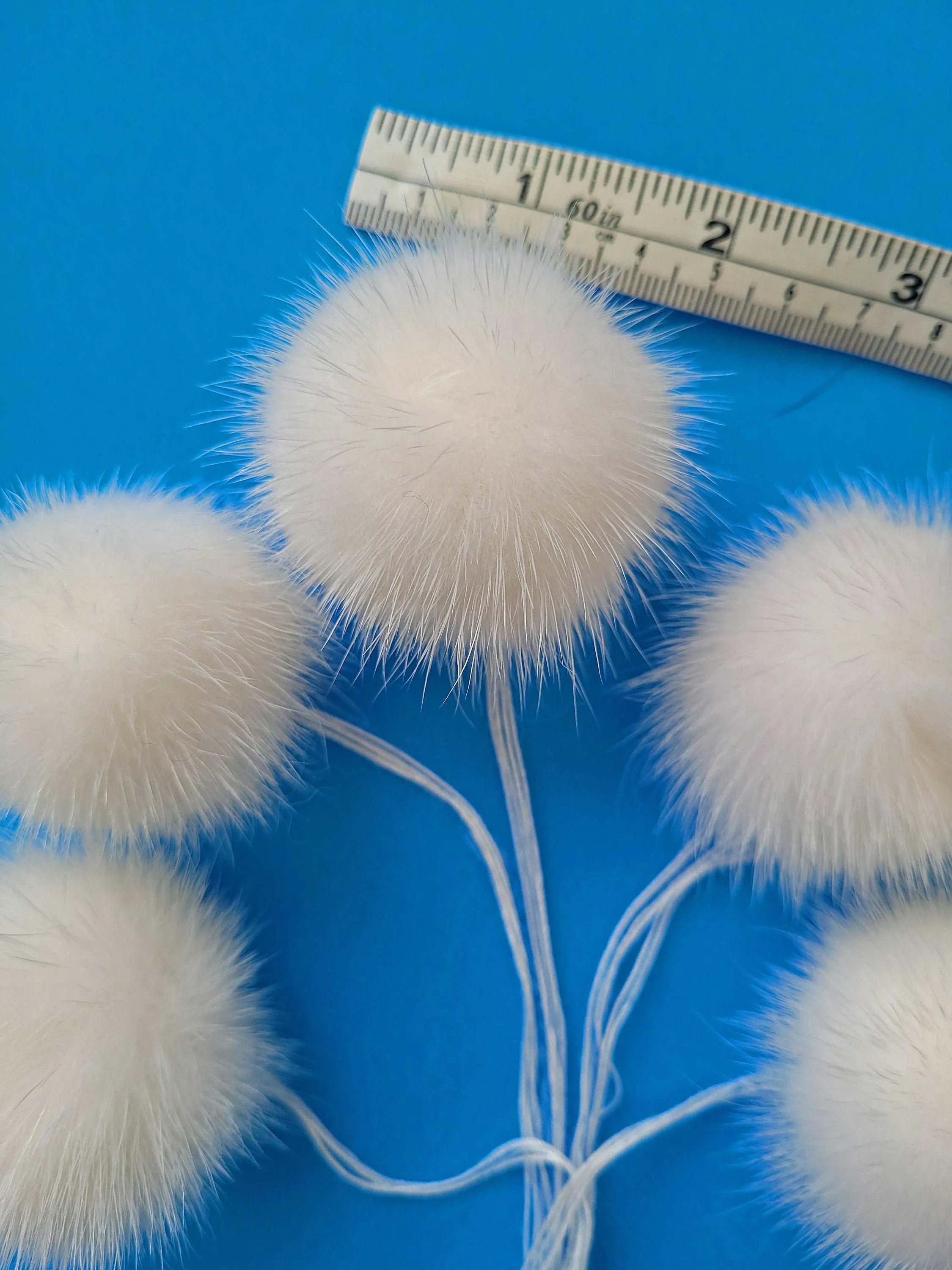 5pc - 2" (50mm) Large Mink Fur Pom Poms Genuine Fur Ball Charm Pendant for Keychain Necklace Earring Pompom Pom Ring White Fur Pompom