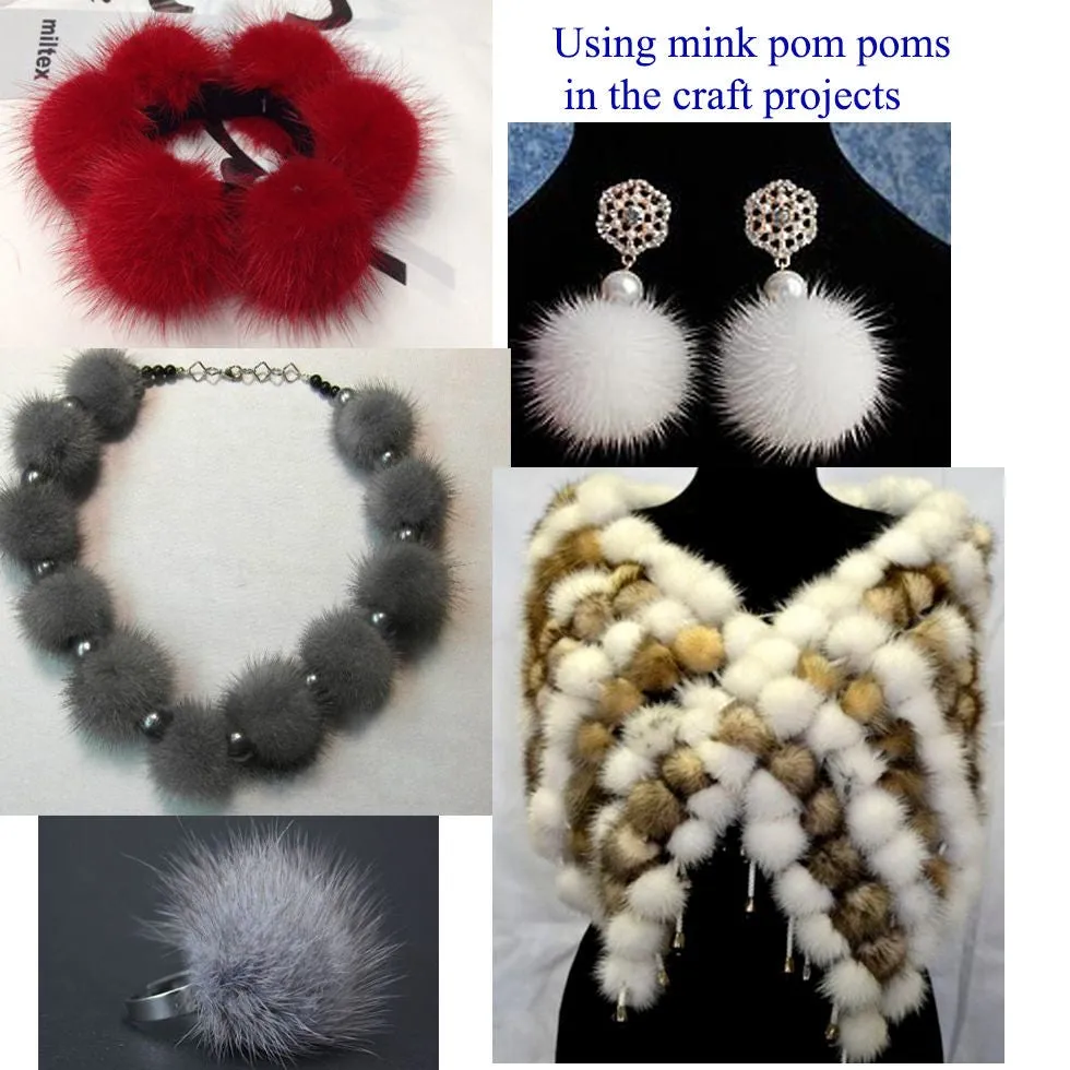 5pc - 2" (50mm) Large Mink Fur Pom Poms Genuine Fur Ball Charm Pendant for Keychain Necklace Earring Pompom Pom Ring White Fur Pompom