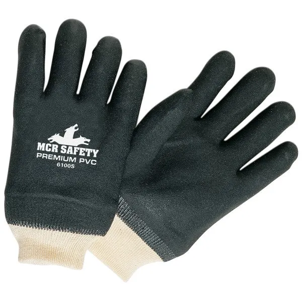 6100S MCR Safety Memphis Gloves, Large, PVC, White, 10 Inch L, Knit Wrist Cuff