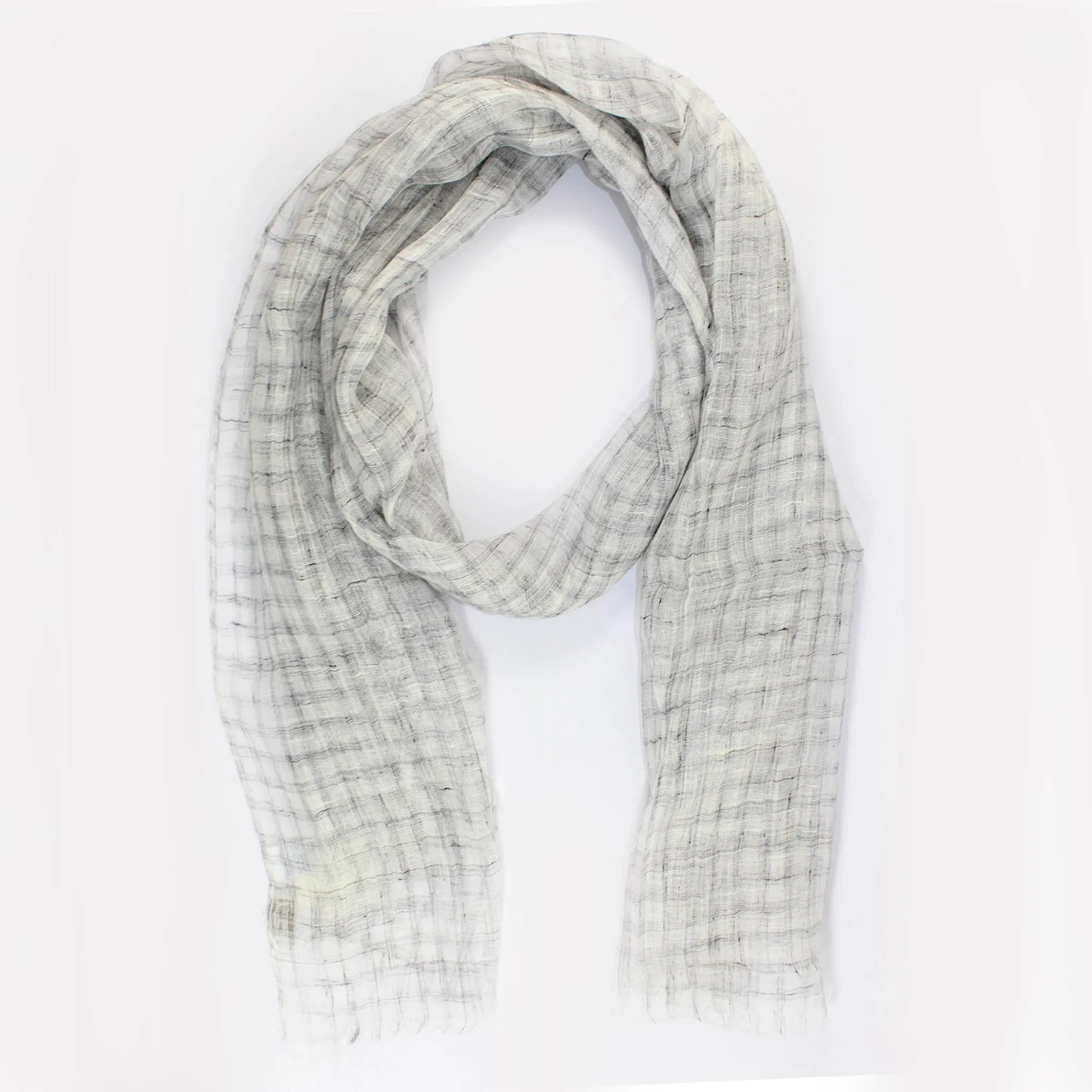 Agnona Linen Scarf Gray Check Design - Luxury Shawl FINAL SALE