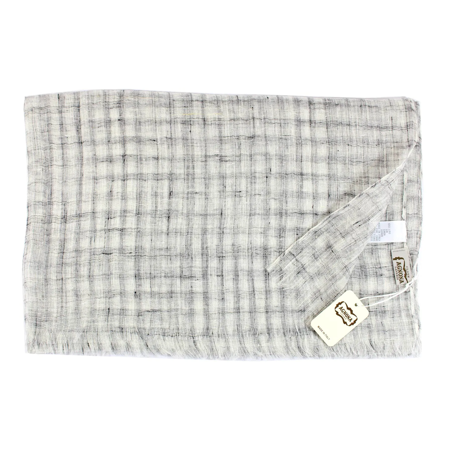 Agnona Linen Scarf Gray Check Design - Luxury Shawl FINAL SALE