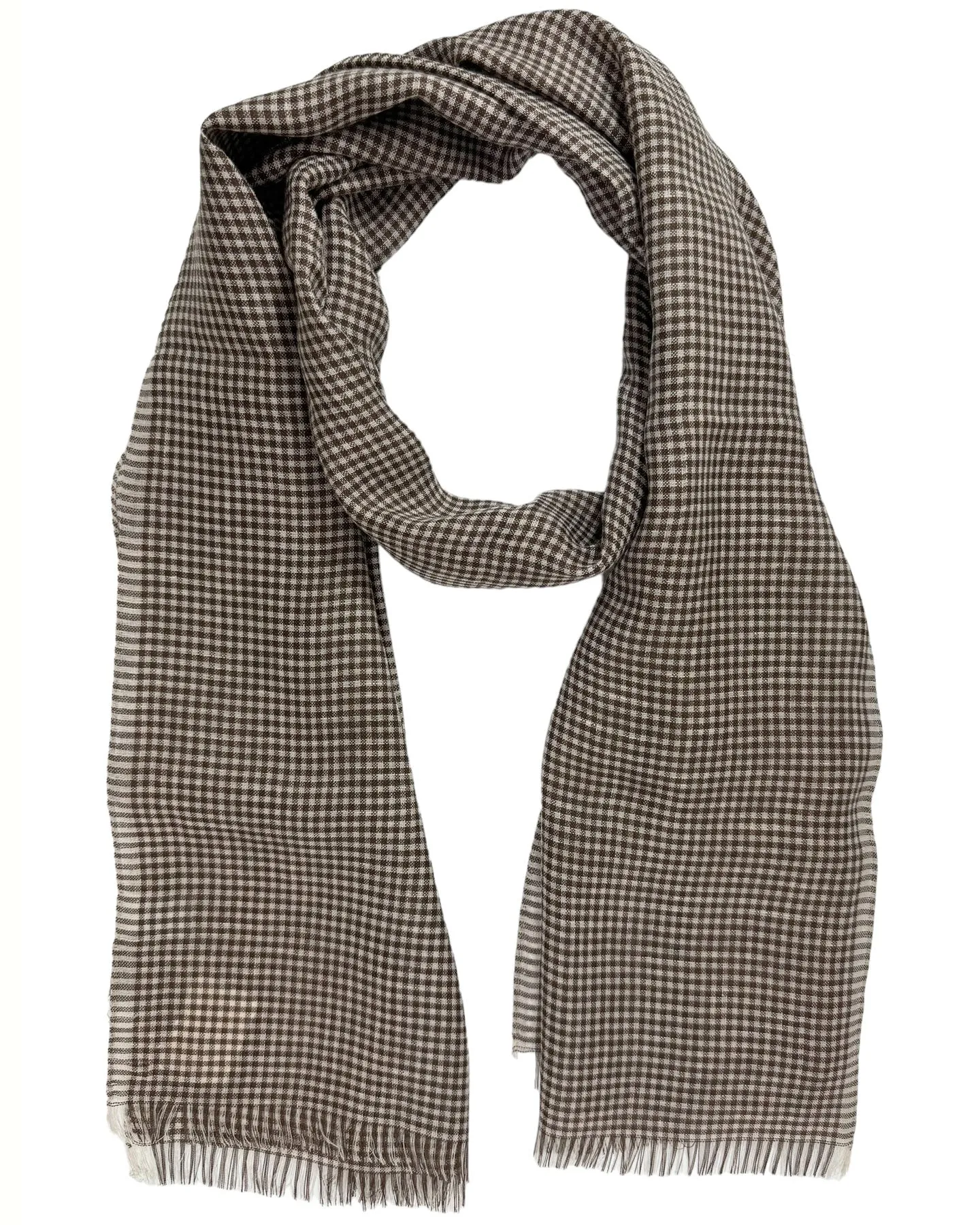 Agnona Scarf Brown Mini Check - Luxury Silk Linen Shawl FINAL SALE