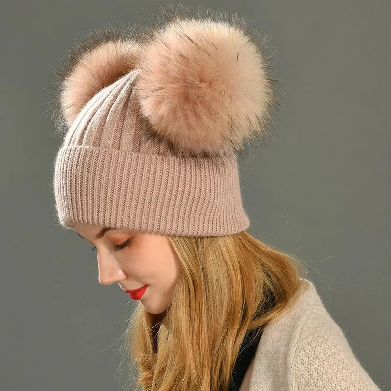 'Alba' Genuine Fur Pom-Pom Hat