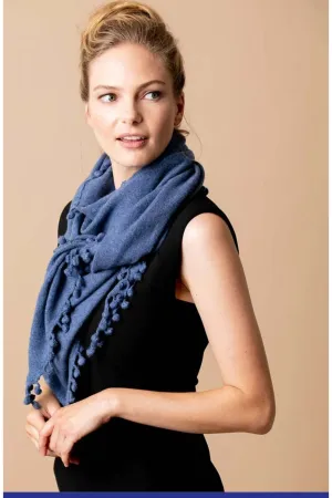 Alpine Cashmere Pom-Pom Triangle Wrap | Denim