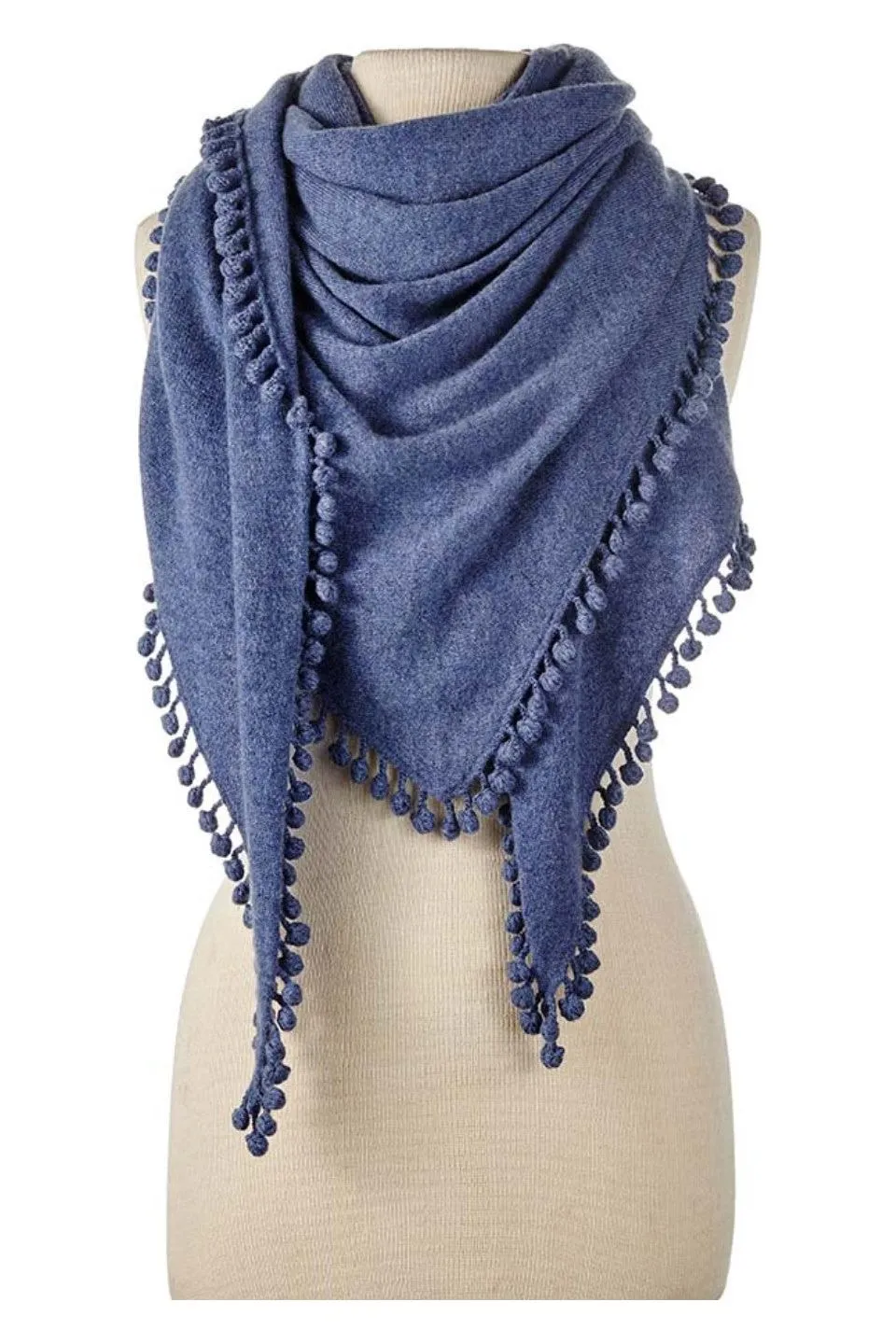 Alpine Cashmere Pom-Pom Triangle Wrap | Denim