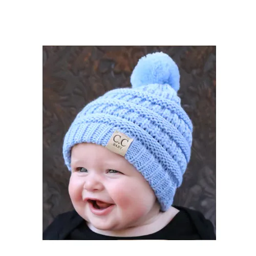 Baby-847 Pale Blue Beanie with Pom