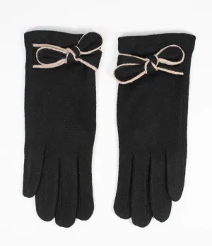 Black and Beige Gloves With Bow