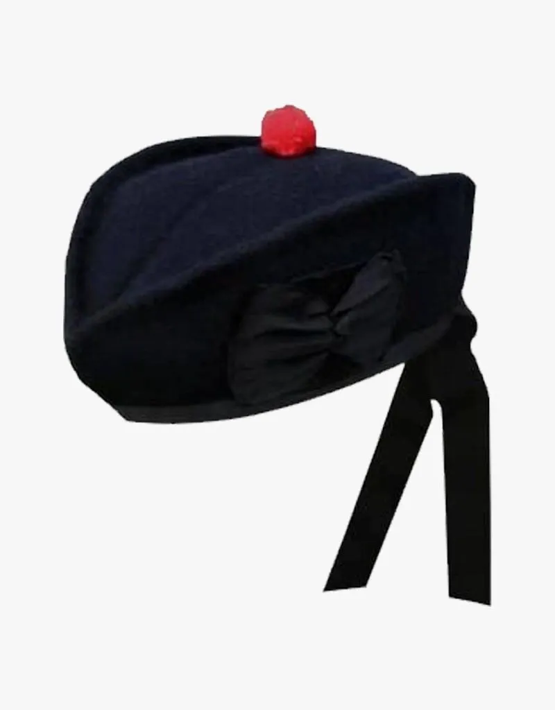 BLACK PLAIN HIGHLAND RED POM GLENGARRY CAP