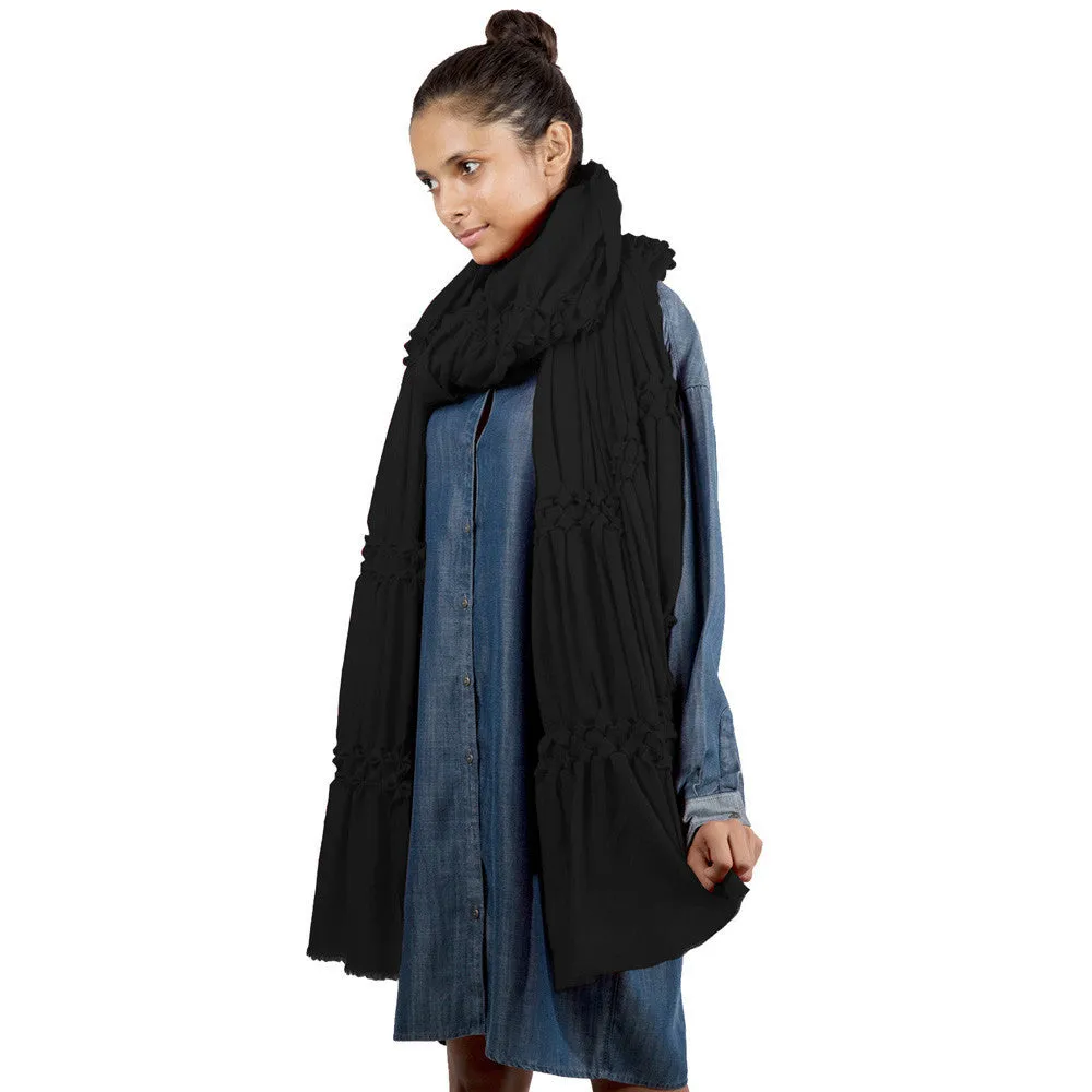 Black Structure Garland Cashmere Scarf