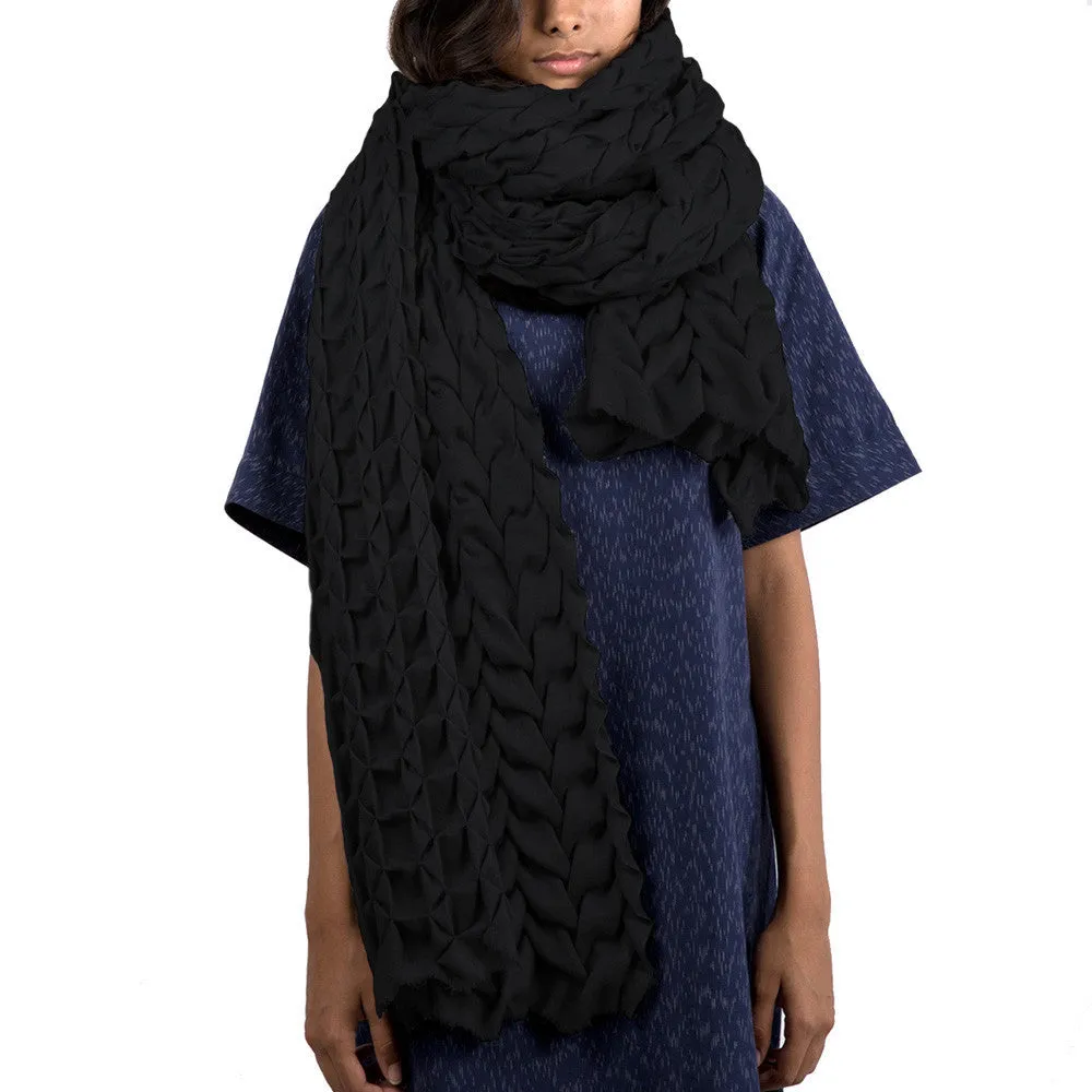 Black Structure Leaf Cashmere Scarf