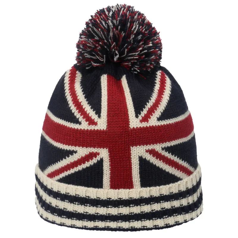 British American flag star stripe knitted wool cap wool ball warm knitted hat for men and women