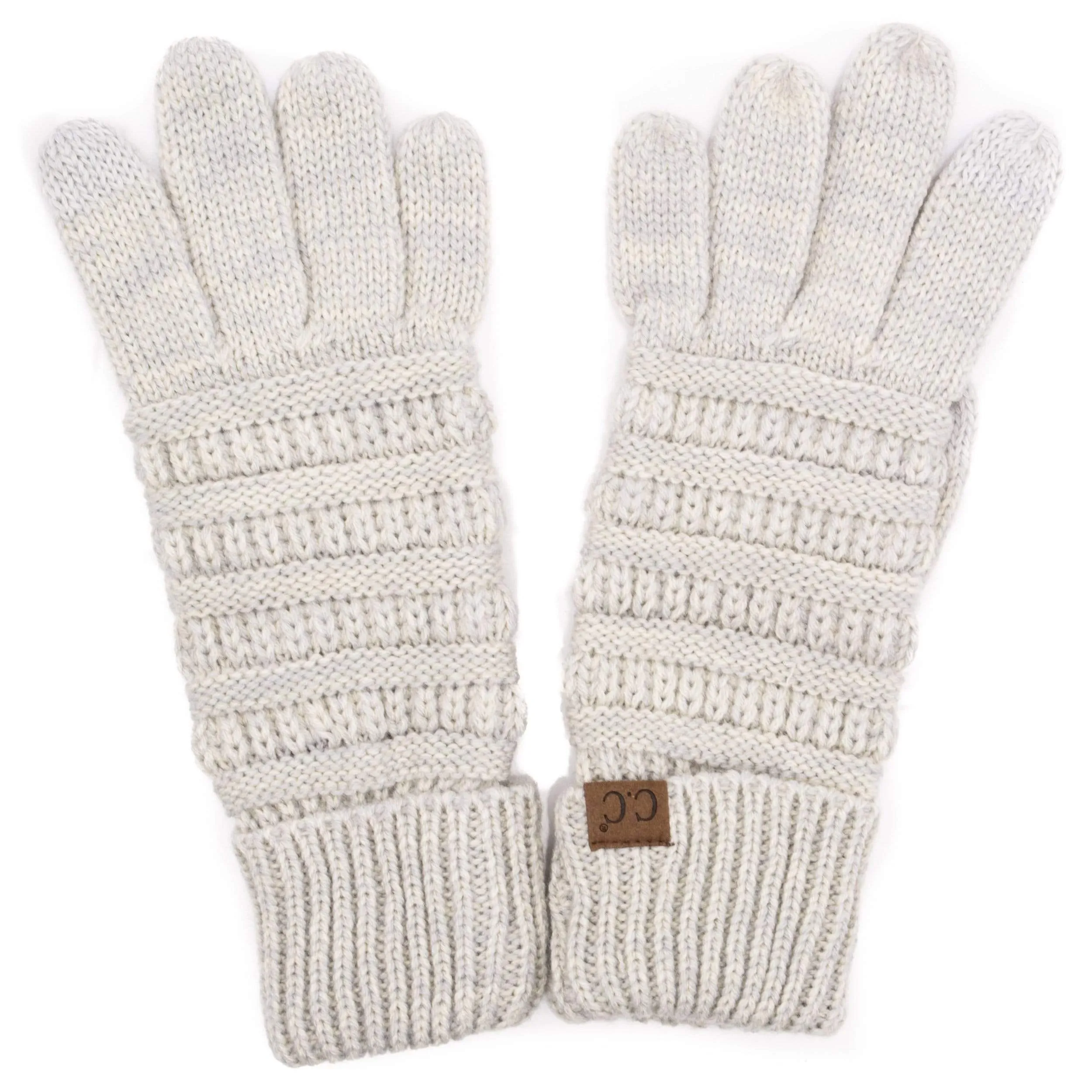 C.C G800 - Unisex Cable Knit Winter Warm Anti-Slip Two-Toned Touchscreen Texting Gloves