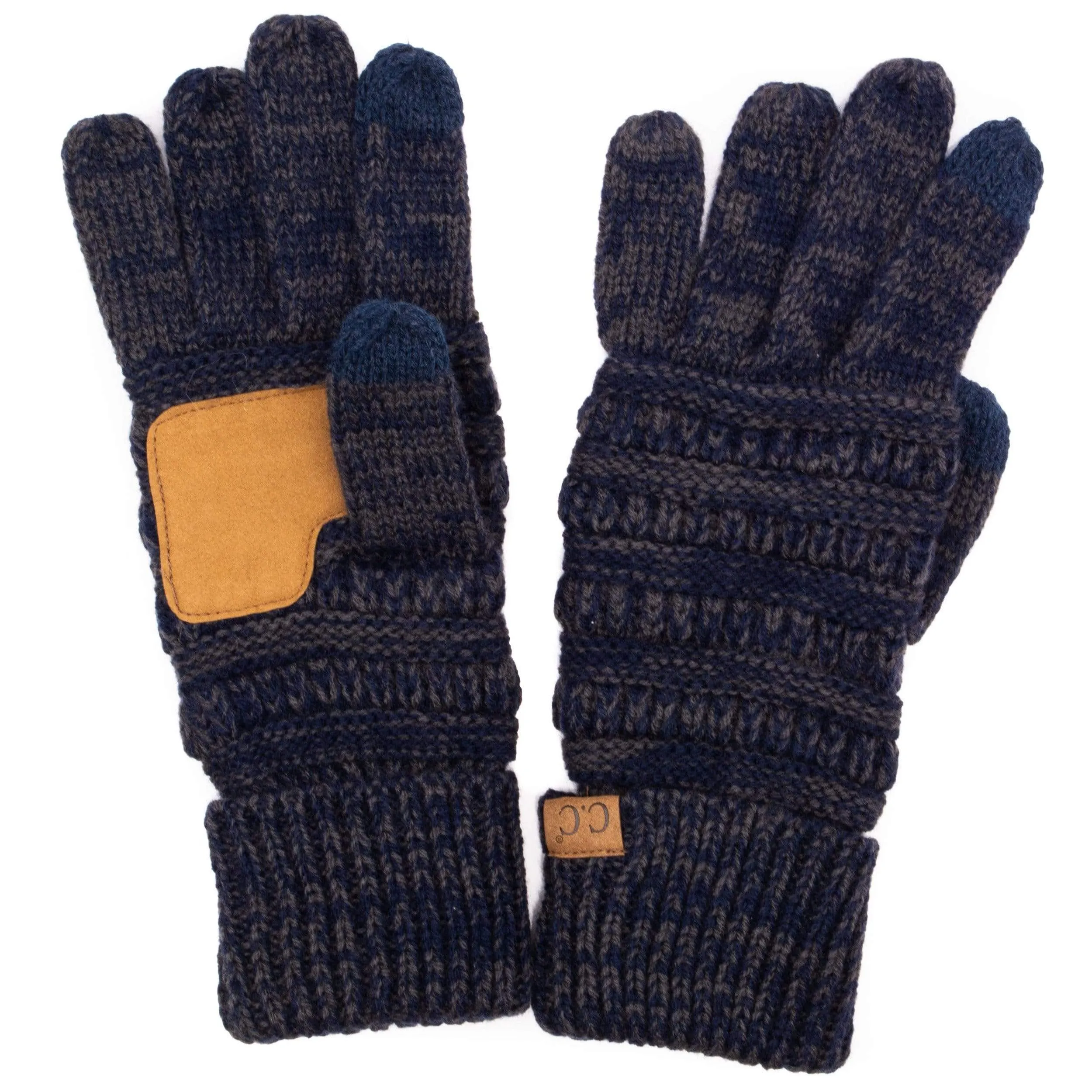 C.C G800 - Unisex Cable Knit Winter Warm Anti-Slip Two-Toned Touchscreen Texting Gloves