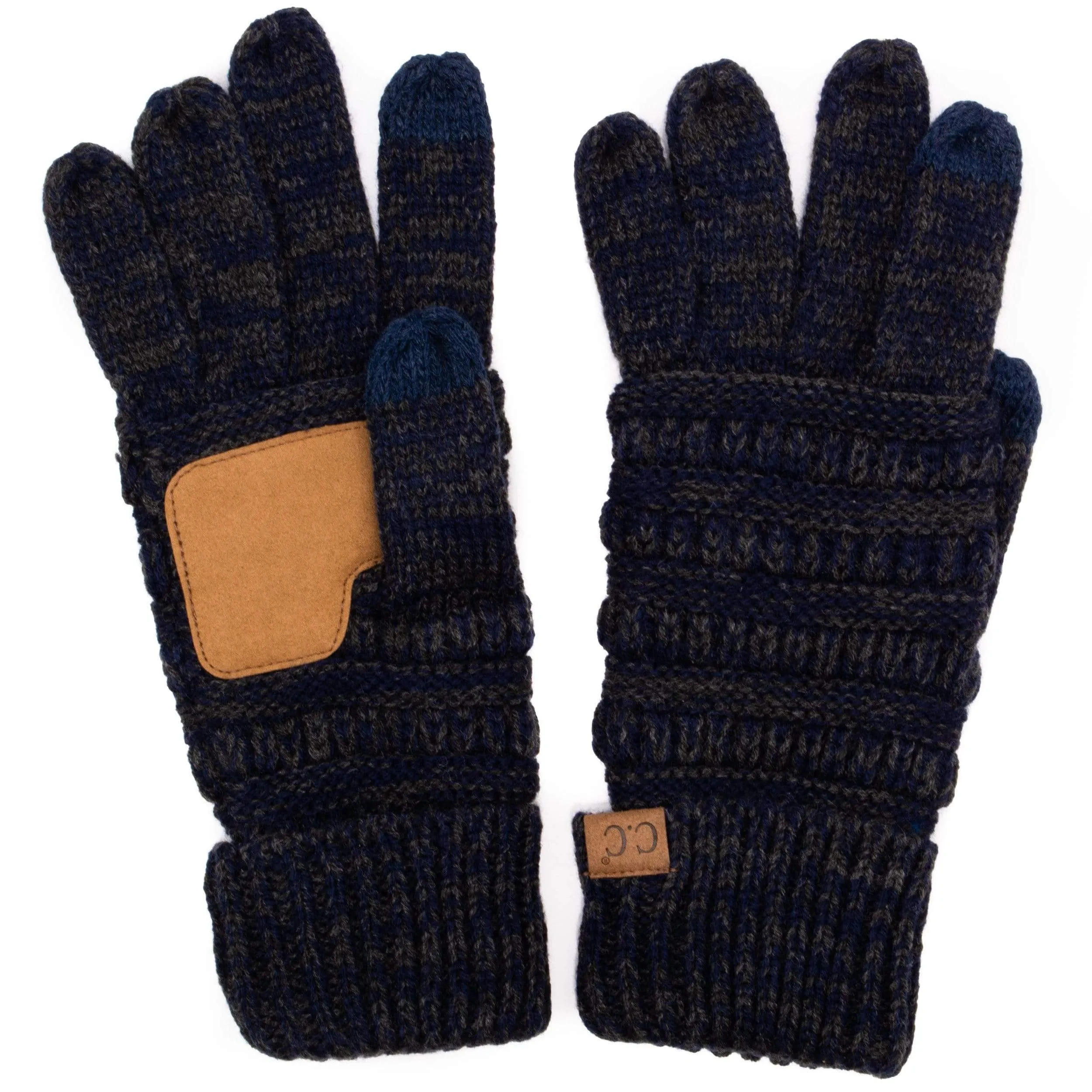 C.C G800 - Unisex Cable Knit Winter Warm Anti-Slip Two-Toned Touchscreen Texting Gloves