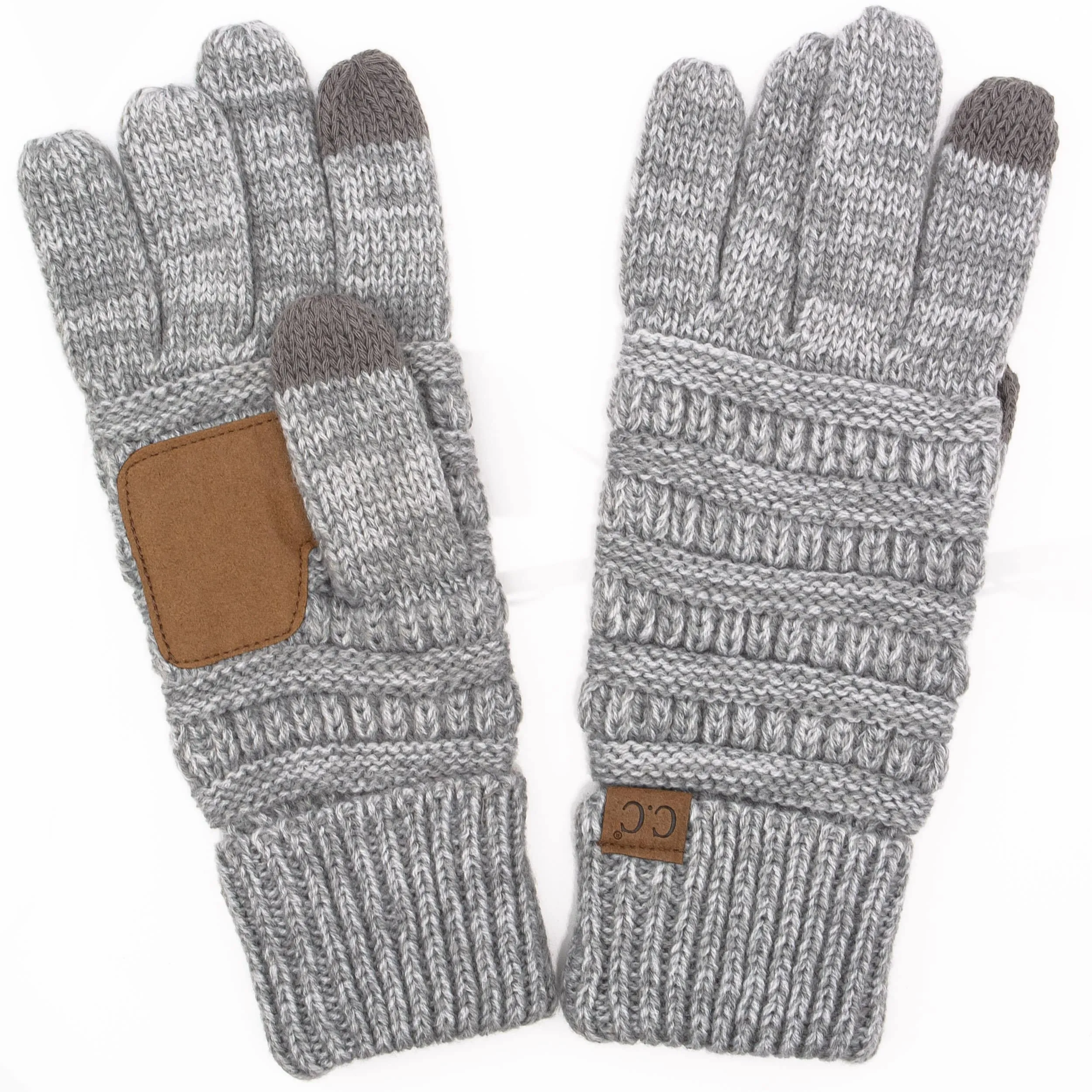 C.C G800 - Unisex Cable Knit Winter Warm Anti-Slip Two-Toned Touchscreen Texting Gloves