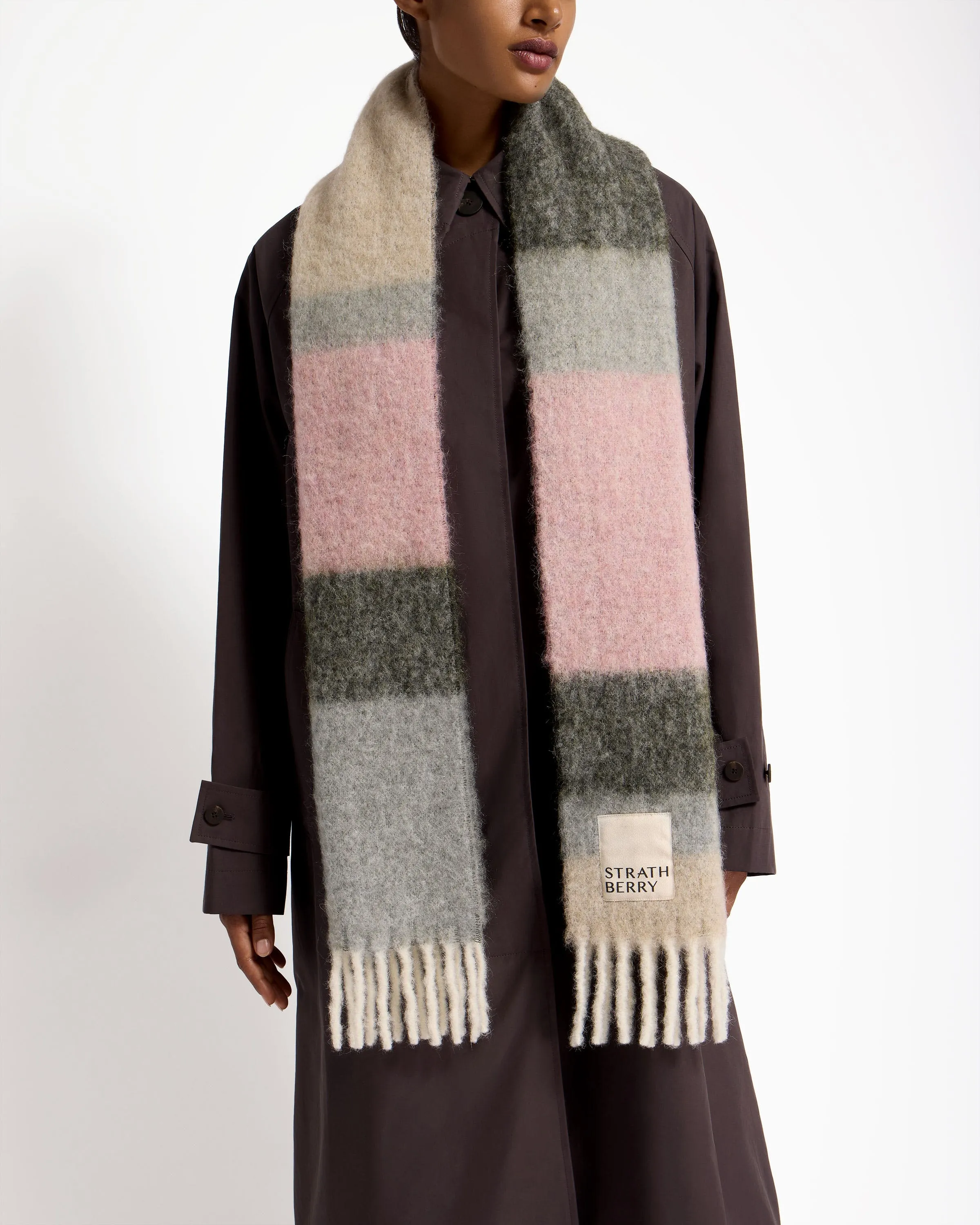 Coll Stripe Mohair Blend Scarf - Pink Mix