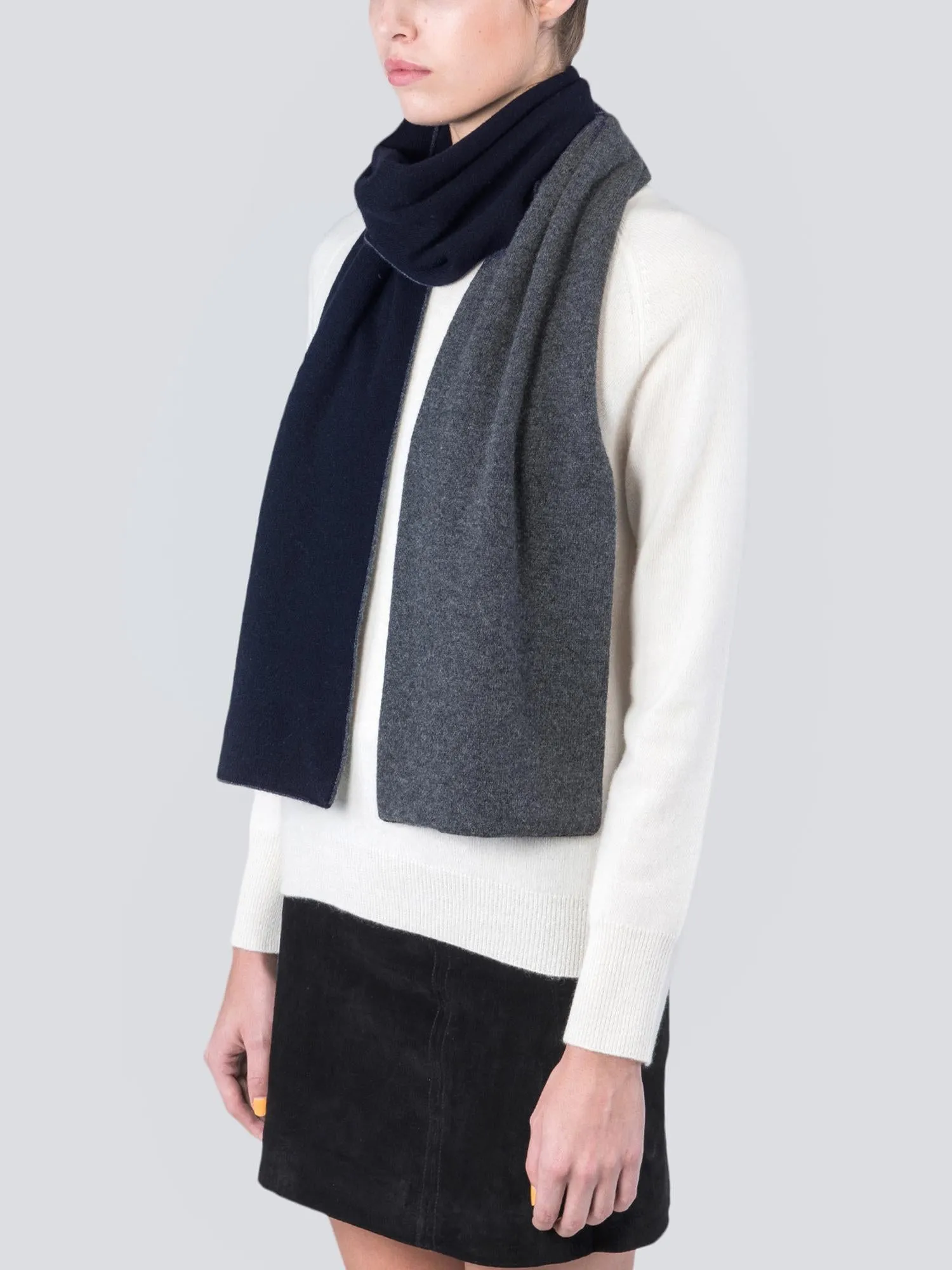 Colorblock Cashmere Scarf_Dark Navy/Light Grey