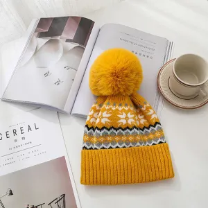 COUTHIE POM POM FAIRISLE STYLE HAT -YELLOW (POMFIS8)