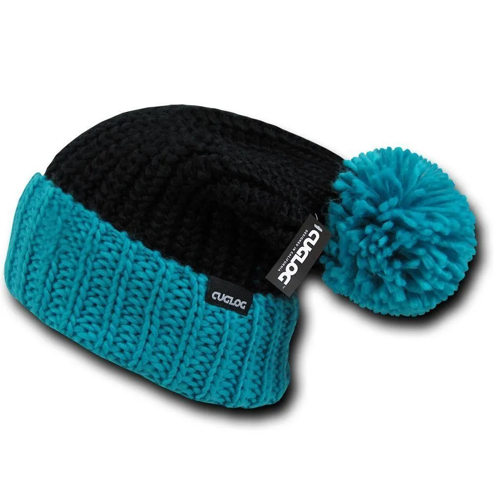 Cuglog Rainier Two Tone Cuffed Beanies Pom Style Winter Caps Hats