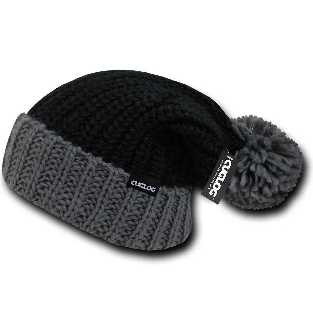 Cuglog Rainier Two Tone Cuffed Beanies Pom Style Winter Caps Hats