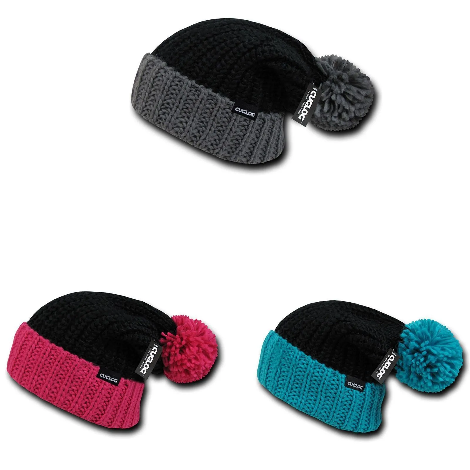 Cuglog Rainier Two Tone Cuffed Beanies Pom Style Winter Caps Hats