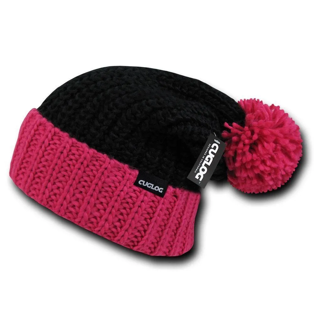 Cuglog Rainier Two Tone Cuffed Beanies Pom Style Winter Caps Hats