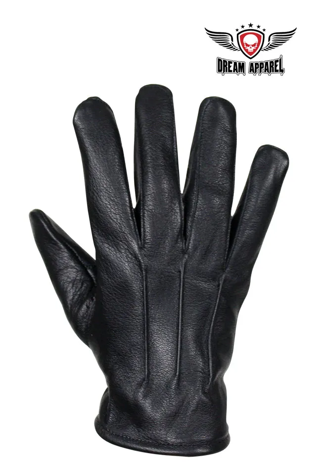 Deer Skin Leather Gloves W/ Slits - Black