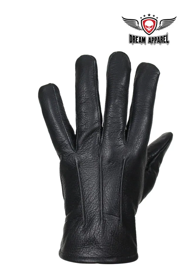 Deer Skin Leather Gloves W/ Slits - Black