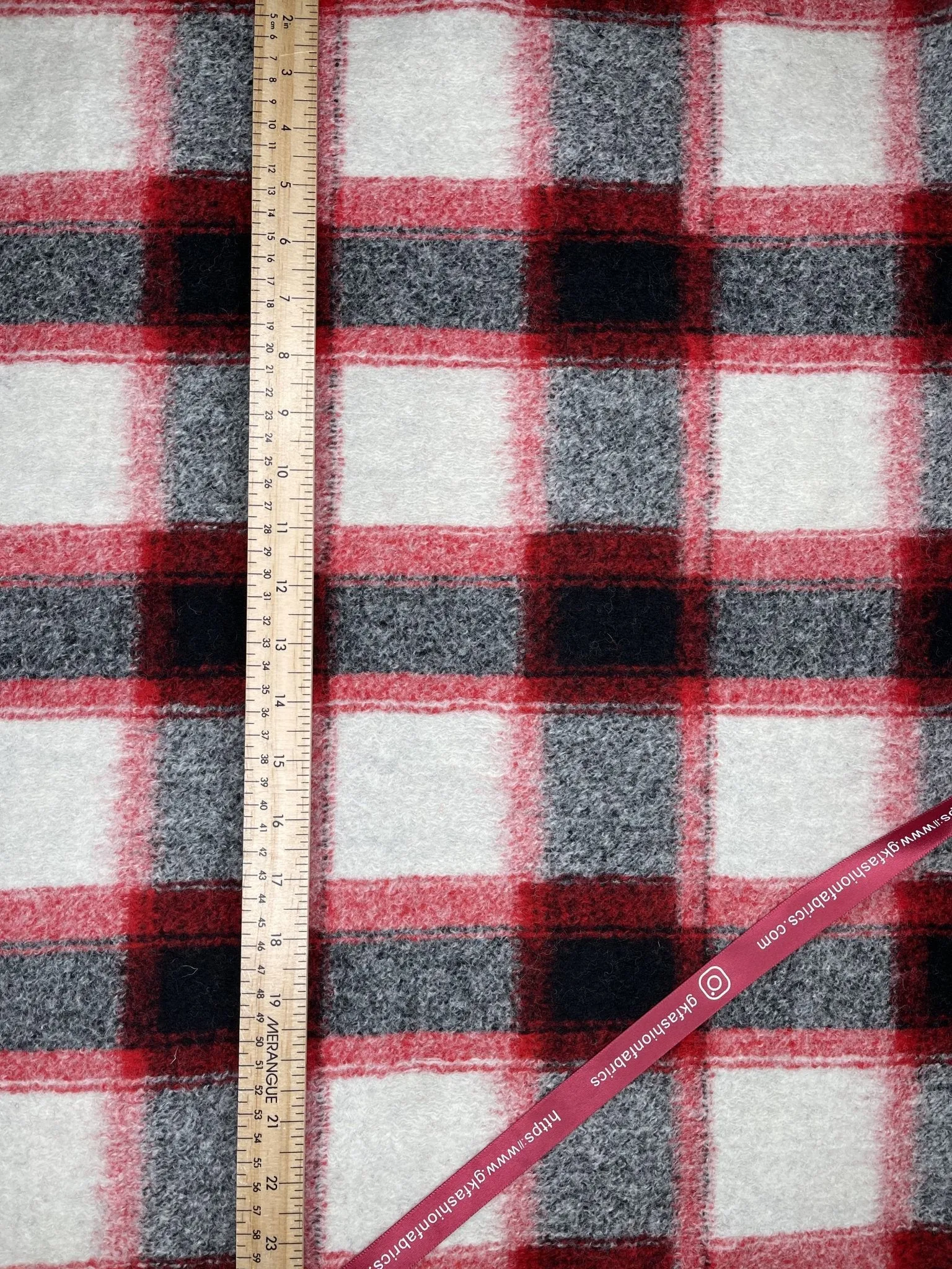 Designer Printed  Red/Black Plaid Wool Fabric