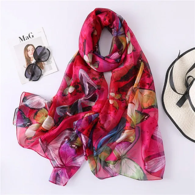 Fashion Silk Scarf Butterfly Printed Bandana Shawl #2257