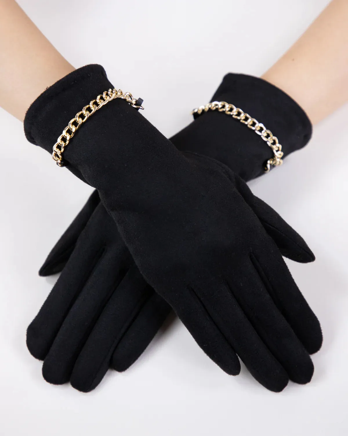 Faux Suede Gold Chain Gloves