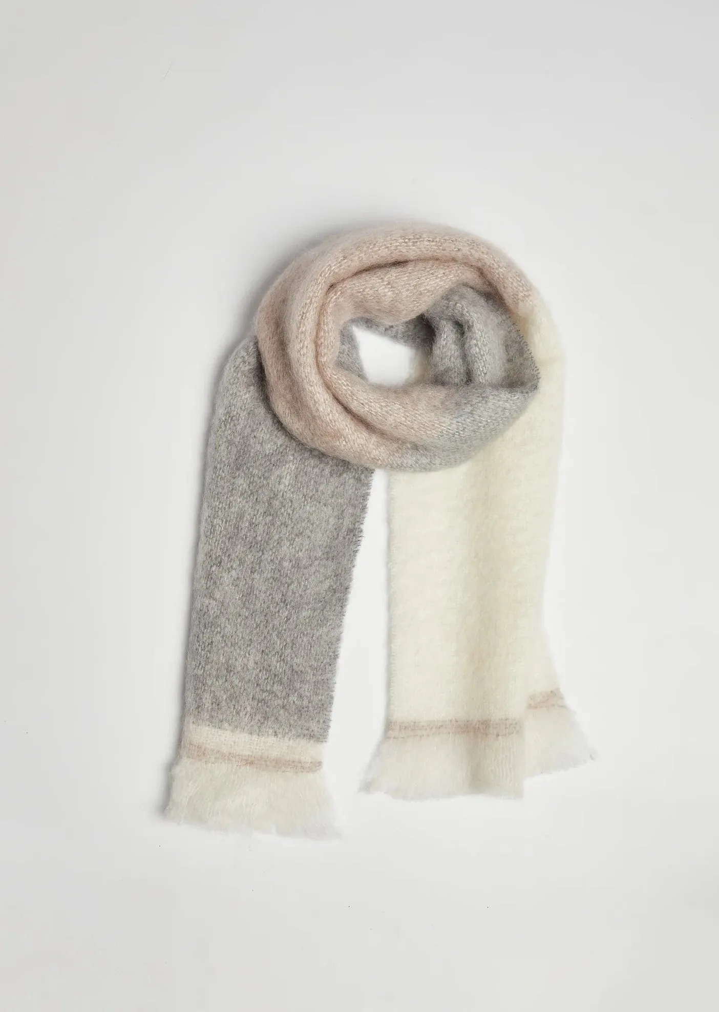 Foxford Giant Mohair Scarf | Grey Mink Stripe