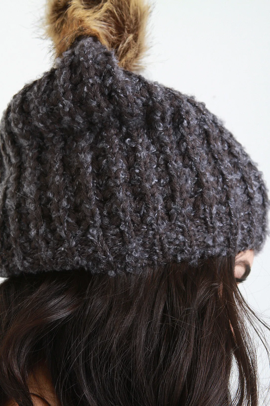 Fur Pom Pom Chunky Knit Beanie