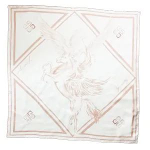 Givenchy Scarf White Dust Pink Pegasus Design - Square Twill Silk Foulard