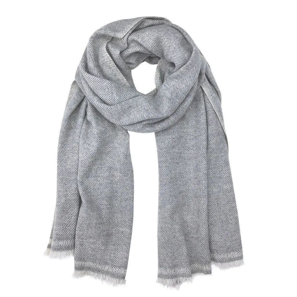 Gray Herringbone Cashmere Scarf