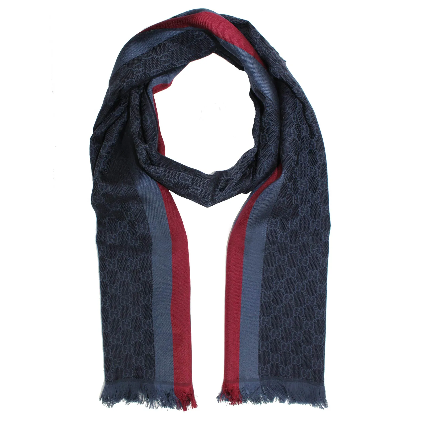 Gucci Scarf GG Gray Web Stripe Verbiere - Wool Silk Jacquard Shawl SALE