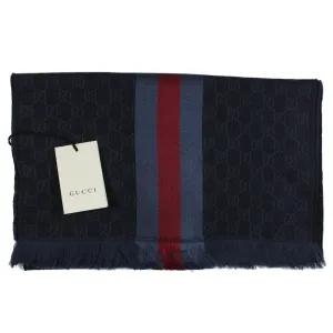 Gucci Scarf GG Gray Web Stripe Verbiere - Wool Silk Jacquard Shawl SALE