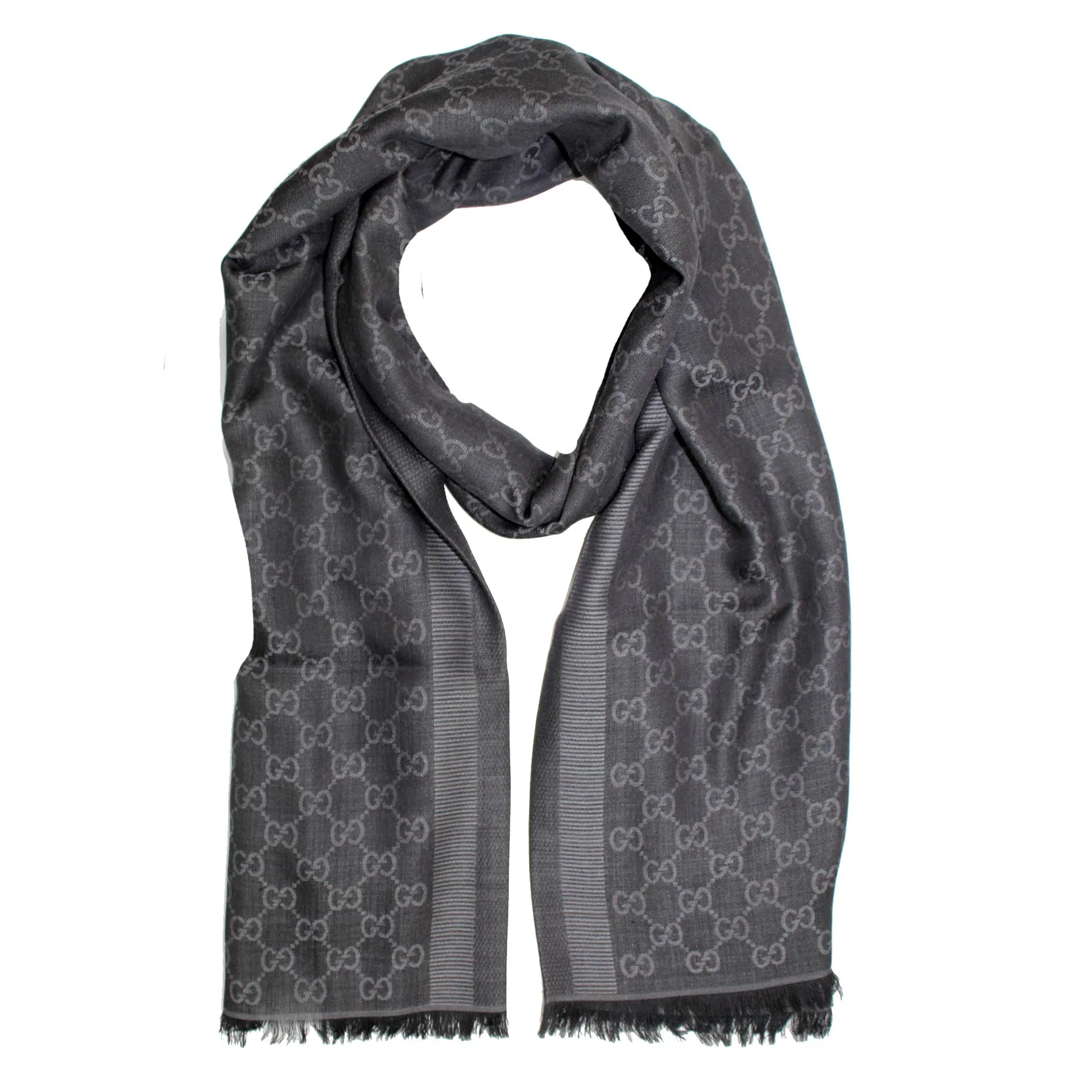 Gucci Scarf Gray GG Design - Large Wool Silk Shawl