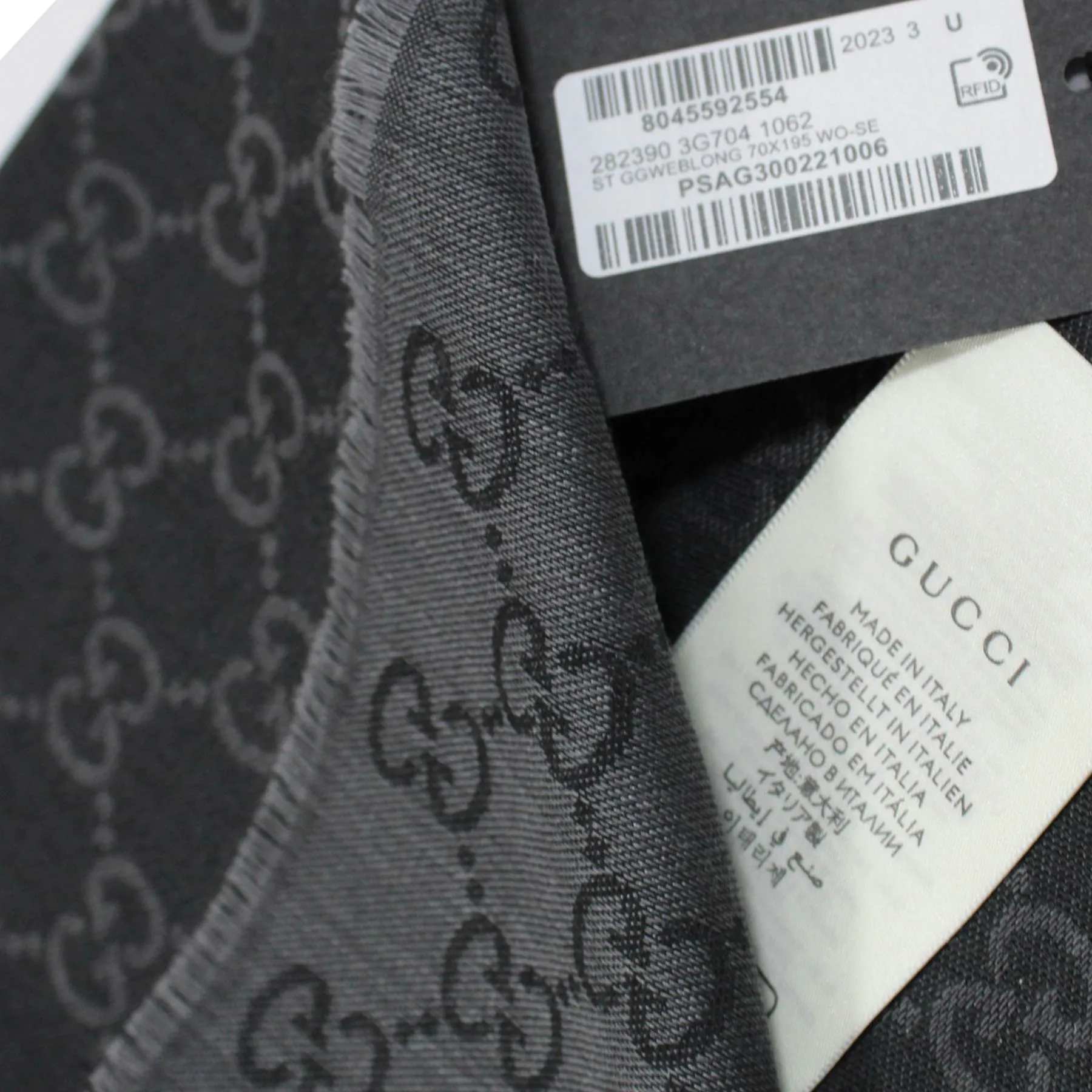 Gucci Scarf Gray GG Design - Large Wool Silk Shawl