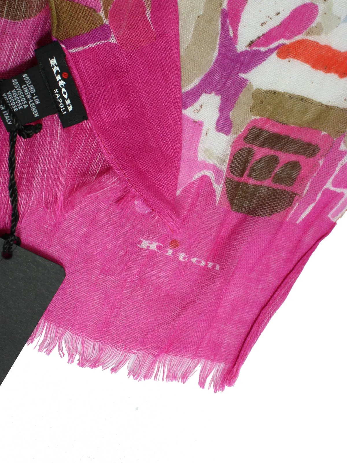 Kiton Linen Scarf Fuchsia City Design FINAL SALE