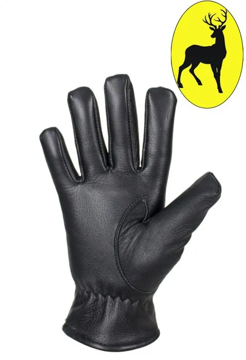 Ladies Deer Skin Leather Gloves - Black, GLD113-22-LADIES-DL