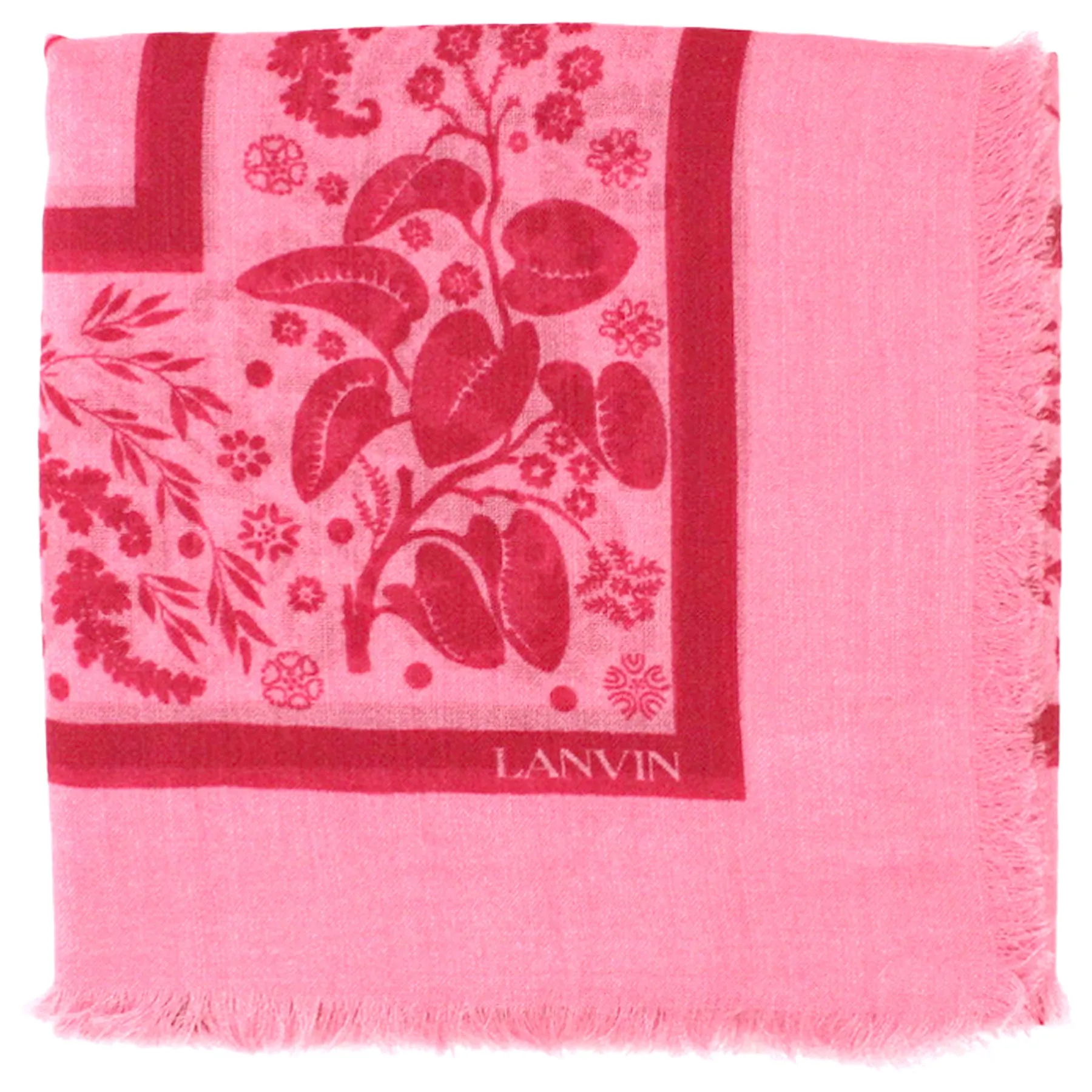 Lanvin Scarf Pink Floral & Animals - Extra Large Square Wool Shawl