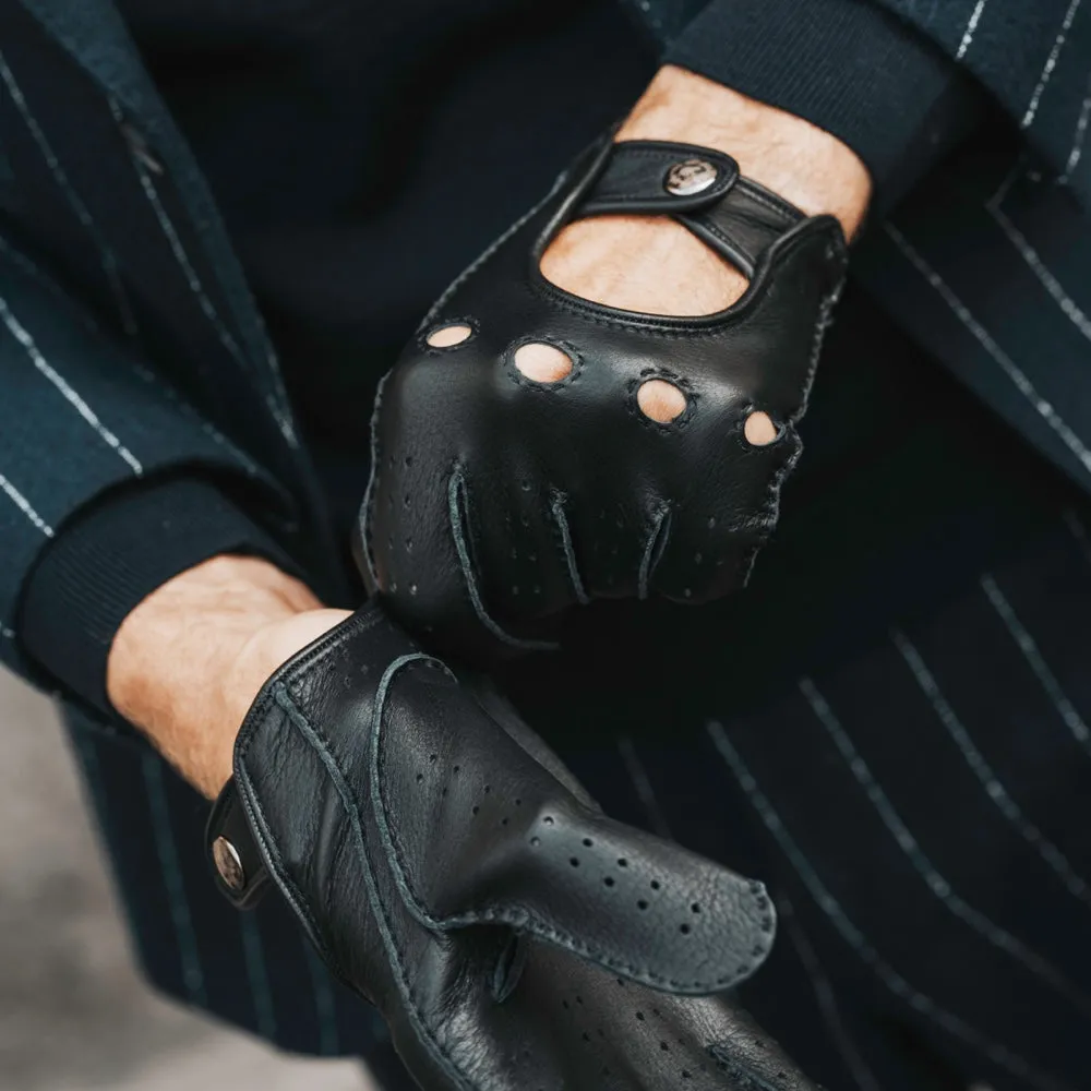 Leonardo (black) - Italian driving gloves made of American deerskin leather