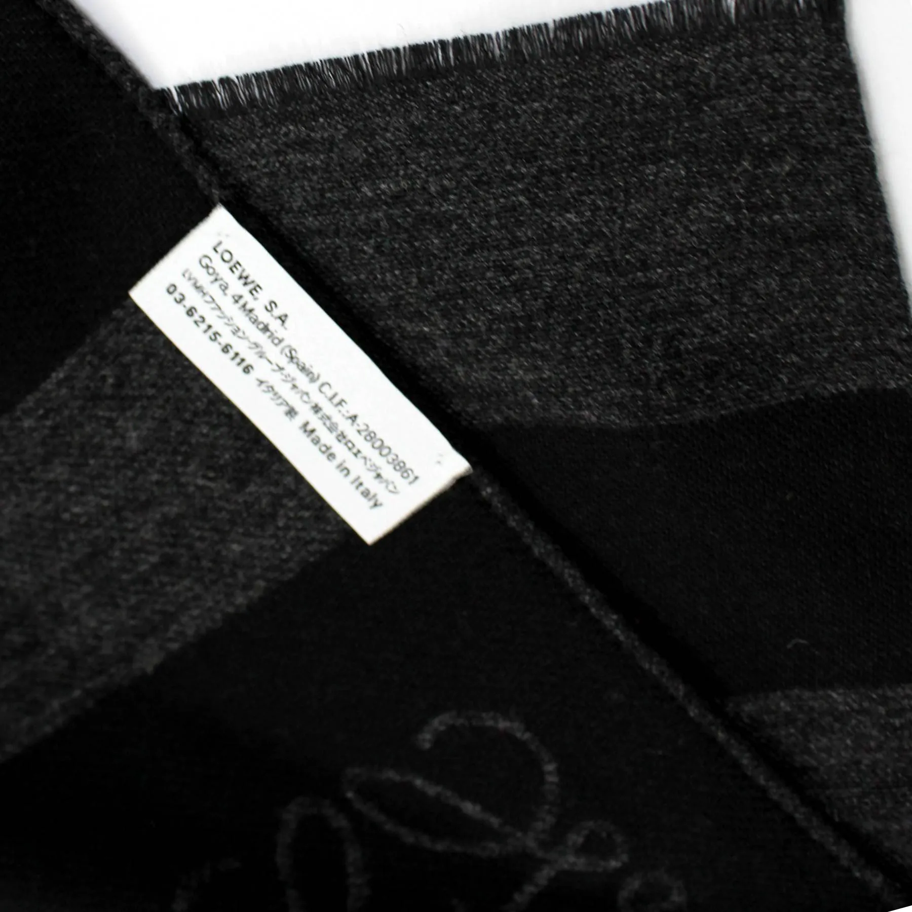 Loewe Scarf Charcoal Gray Black Stripe Anagram - Cashmere Wool Silk Shawl SALE