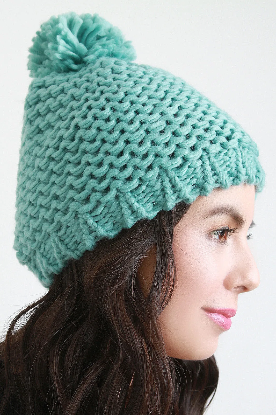 Loose Knit Pom Pom Beanie