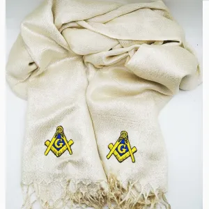 Master Mason Blue Lodge Scarf - White Embroidery Cashmere