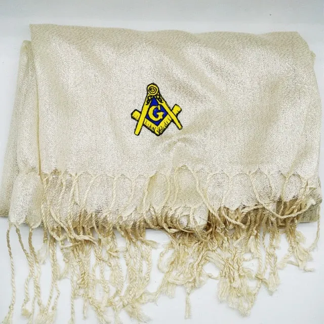 Master Mason Blue Lodge Scarf - White Embroidery Cashmere