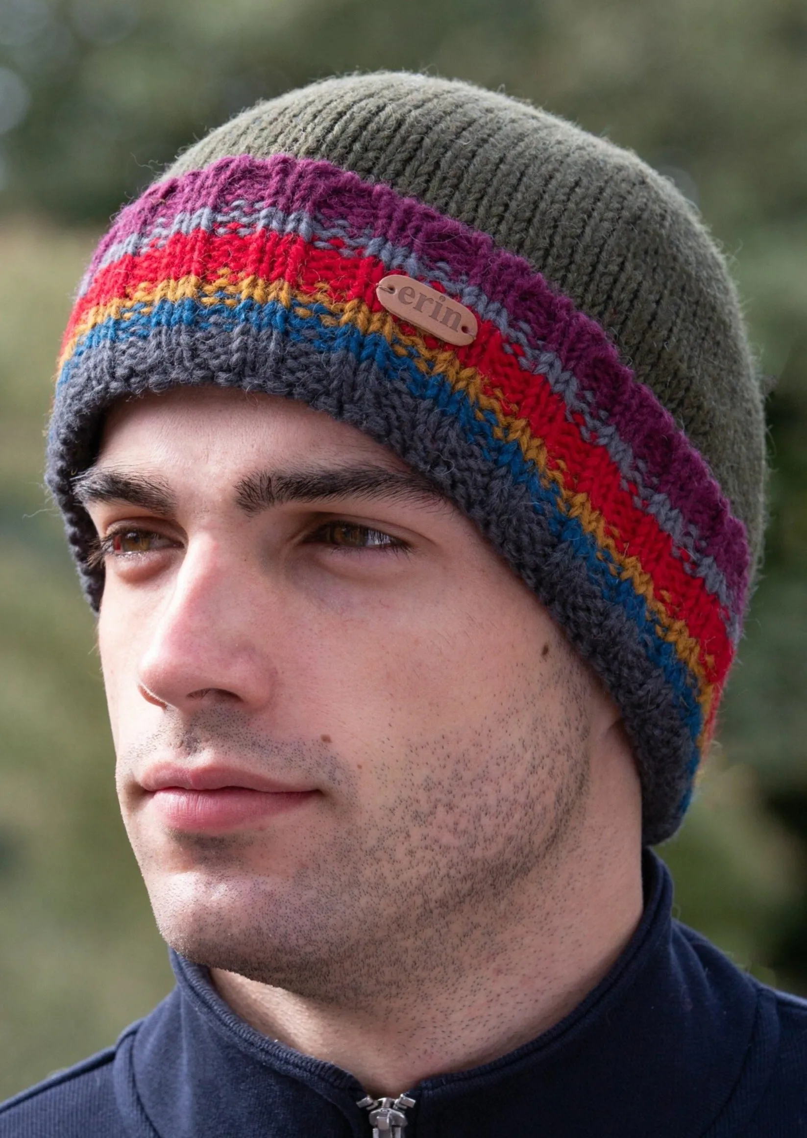 Men's Rib Pullon Hat | Green Red