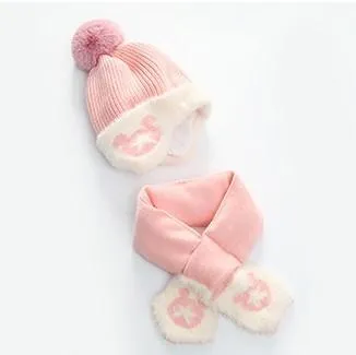 Mickey Woolen Baby Winter Cap With Muffler - Pink