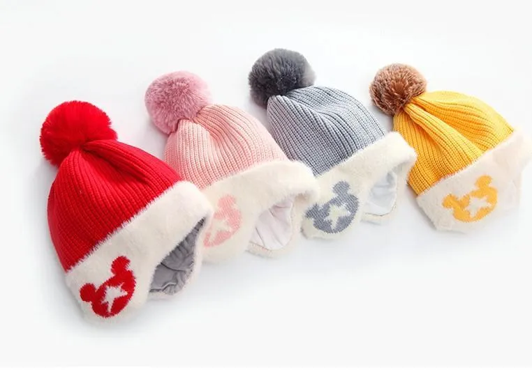 Mickey Woolen Baby Winter Cap With Muffler - Pink